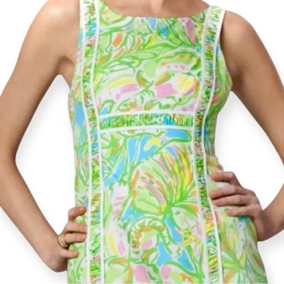 Lilly Pulitzer Fryer Shift Dress Size 4 Elephant Ears Multi Green Yellow Pink - Picture 3 of 15
